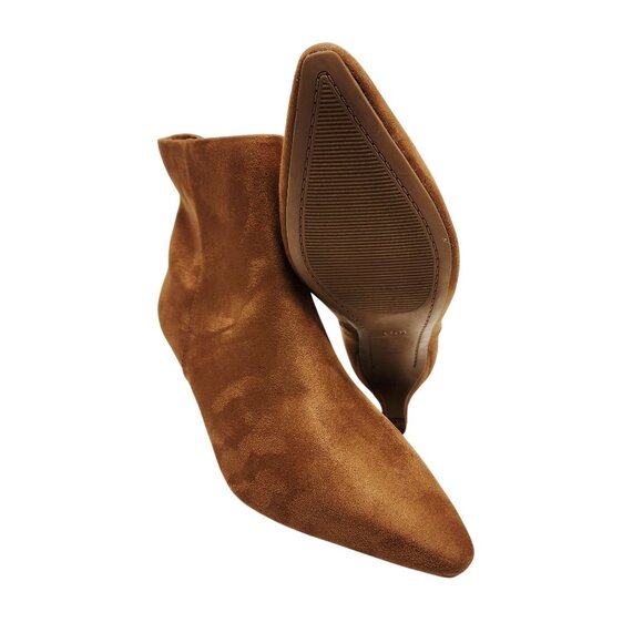 Womens Tan Faux Suede Pointed Toe Ankle Boots With Kitten Heel Size 10 - Picture 7 of 10